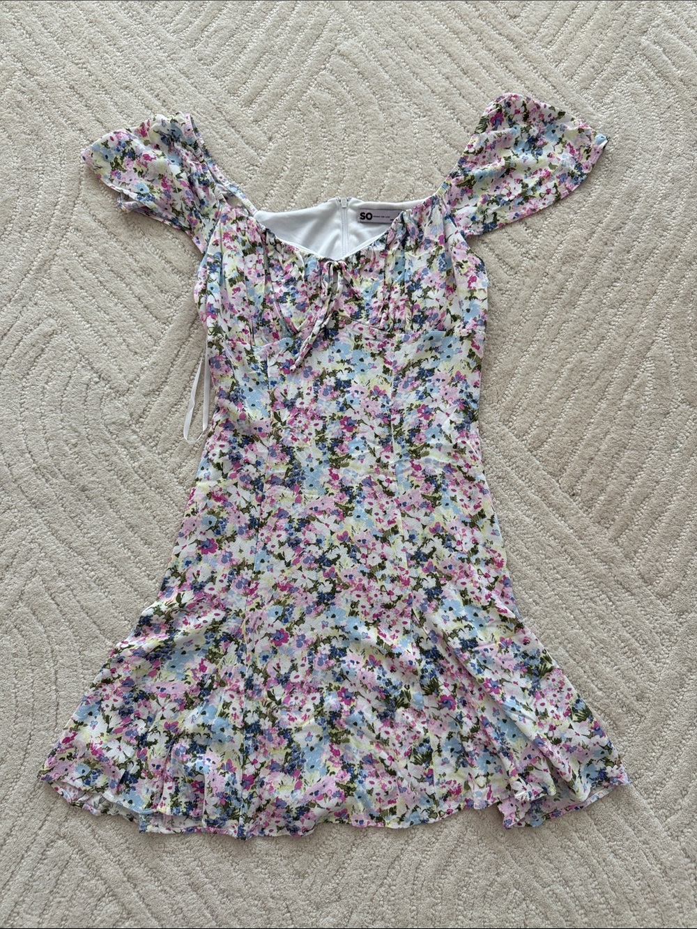 SO Floral Off-Shoulder Dress in Pink, Blue, Green